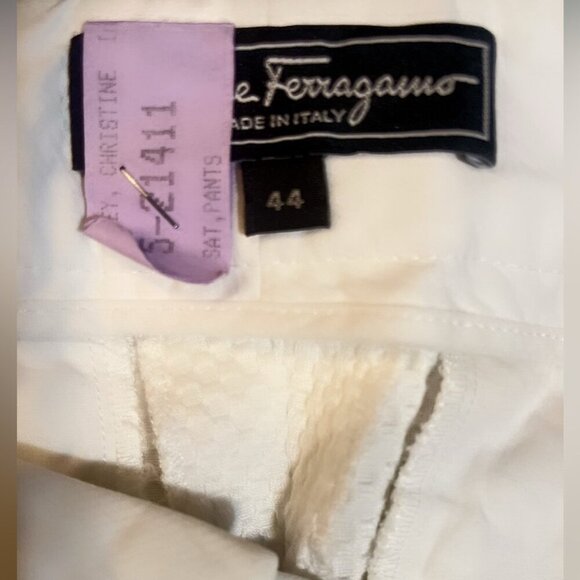 Authentic cream Ferragamo cotton side snap pocket button textured dress pant 44 - Picture 4 of 5